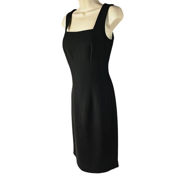 Andrea Polizzi Rex Lester 90s Black Crepe Open Back Sheath Dress Sz 8 Slvles LBD - Picture 3 of 8